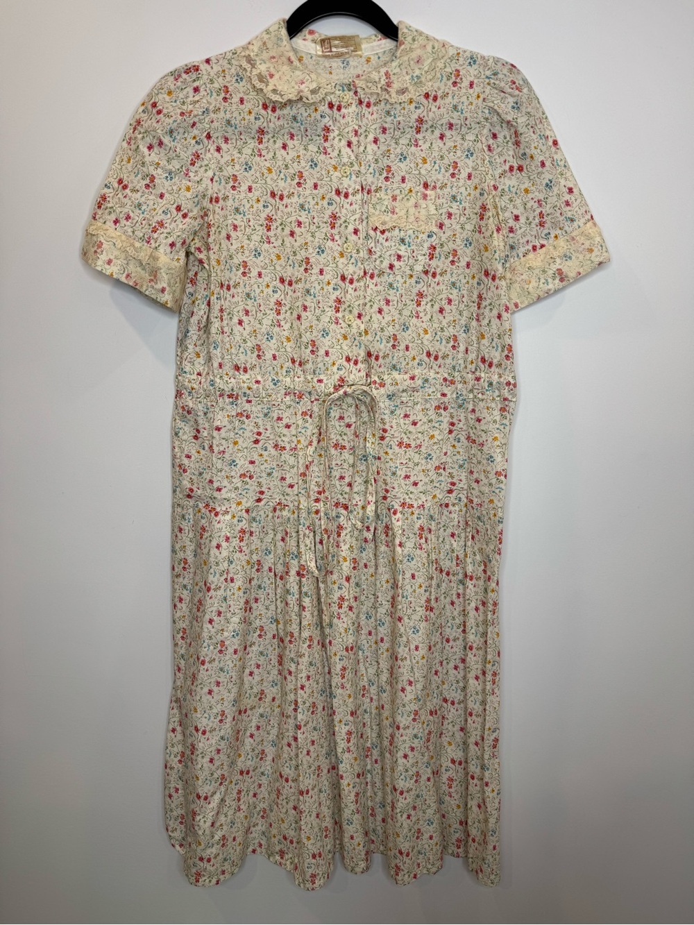 Vintage Cottagecore Floral Dress Lace Collar Prairie Midi Romantic Feminine - Picture 2 of 11